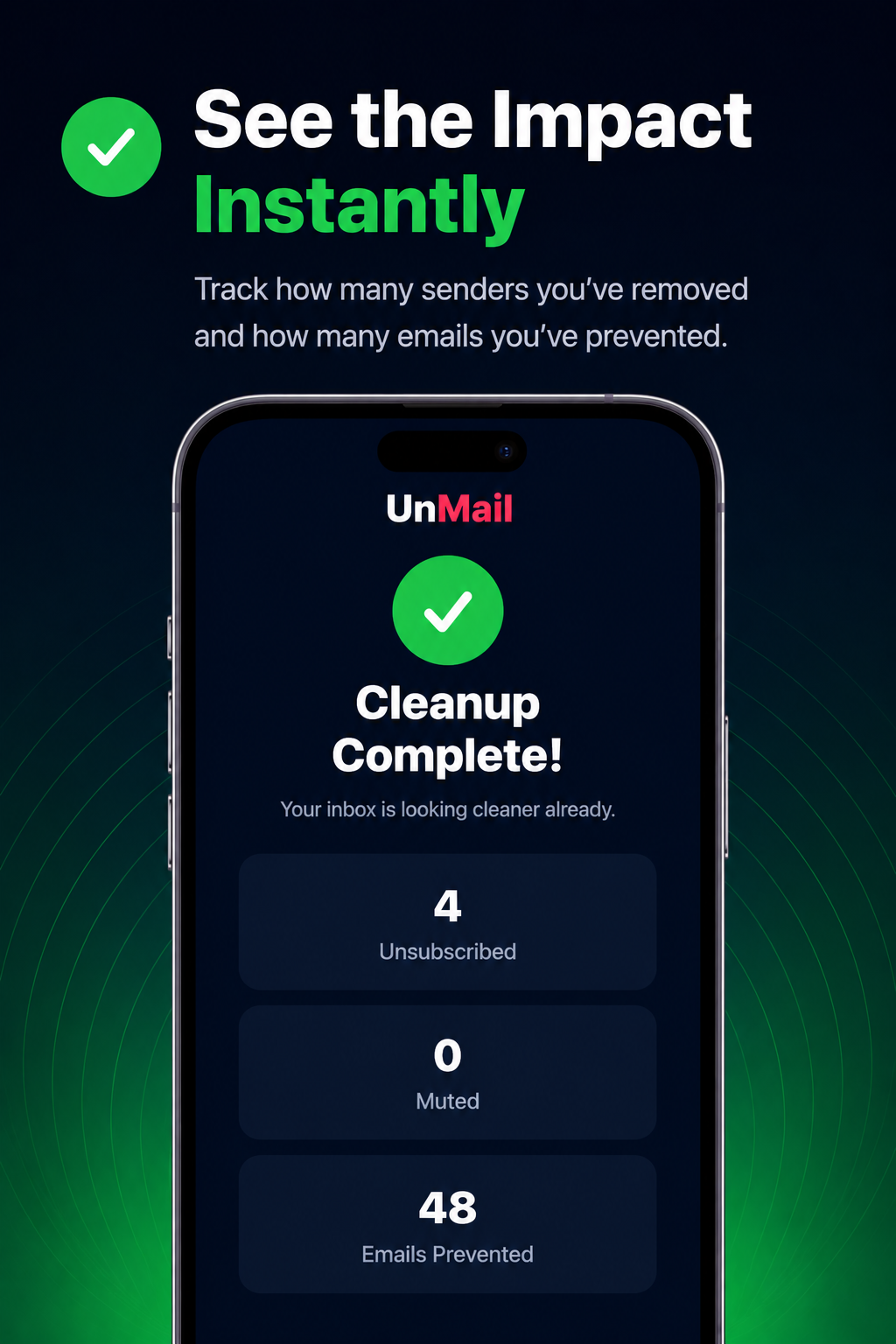 UnMail cleanup results screen